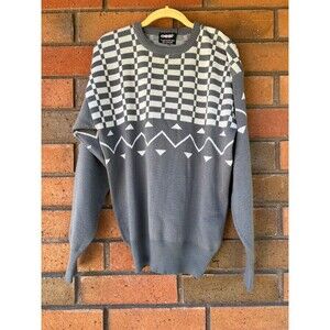 Ossi Skiwear Sweater Pullover Gray Vintage‎ 1980s Large Geometric Wool Acrylic